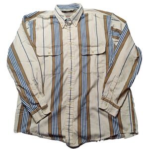 VTG NAUTICA DENIM Men Large Beige Brown Blue Striped Soft Cotton Shirt